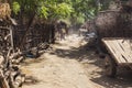 Street in traditional village of Dassanech tribe. Omorato, Ethiopia.
