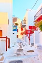 Street with whitewashed houses in Mykonos