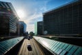 Street traffic in Brussels with modern buildings Royalty Free Stock Photo