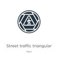 Street traffic triangular signal with a walker icon vector. Trendy flat street traffic triangular signal with a walker icon from