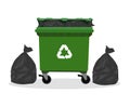 Street trash can filled with waste bags. Flat vector illustration. Royalty Free Stock Photo