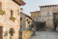 Street with typical architecture in Santillana del Mar, a famous historic town in Cantabria