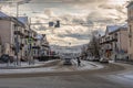 The street in Ulan-Ude, Buryatiya, Russia during the bright winter day.