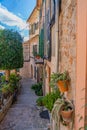 Street of Valldemossa the old mediterranean village in the mountain, landmark of Majorca island, Spain Royalty Free Stock Photo