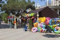 Street vending beach accessories on the waterfront resort town Gelendzhik