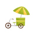 Street vendor bicycle cart with umbrella. Traditional Asian mobile stall. Travel to Vietnam. Flat vector design Royalty Free Stock Photo