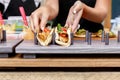 Street vendor hands making taco outdoors Royalty Free Stock Photo