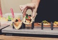 Street vendor hands making taco outdoors Royalty Free Stock Photo