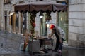 Street vendor of roasted chestnuts