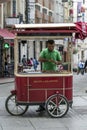 A street vendor roasting chestnuts on Istiklal Caddesi in Istanbul.