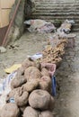 Street vendors act and sell their vegetables and fruit products in Hanoi, Vietnam Royalty Free Stock Photo