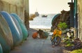 Street Vietnamese fishing village. Sea view