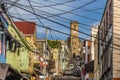 A street view across St Georges, Grenada towards the cathedral in the town Royalty Free Stock Photo