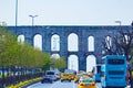 Street view with the Aqueduct of Valens Istanbul Turkey