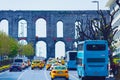 Street view with the Aqueduct of Valens Istanbul Turkey