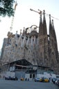 Street View of The Basilica and Expiatory Church of the Holy Family in Barcelona, Spain Royalty Free Stock Photo