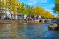 Street view with boats on the water canal, Amsterdam, Netherlands