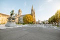 Street view with caathedral and monument in Rouen, France Royalty Free Stock Photo