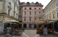 Street view with cafe terrace in Ljubljana city in Slovenia Royalty Free Stock Photo