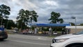 Street view Chevron Gas station and traffic cloudy day Royalty Free Stock Photo