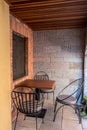 Street view of a coffee terrace with vintage table and chair Royalty Free Stock Photo