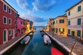 Street view with colorful buildings in Burano island, Venice, Italy. Architecture and landmarks of Burano, Venice postcard. Scenic Royalty Free Stock Photo