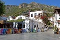 A street view with the colourful chairs outside the cafe`s in Turkey