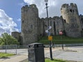 Street view with Conwy castle in north Wales Royalty Free Stock Photo