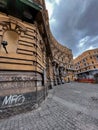 Street view in Corso Umberto I and Piazza Giovanni Bovio, Naples, Italy