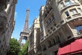 Street view on Eiffel tower in Paris, France