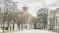 Street view with Gediminas Tower on the hill of the old town center of Vilnius, Lithuania Royalty Free Stock Photo