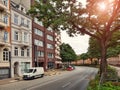 Hamburg, Germany - August 28, 2022: Street view of Hamburg on a warm summer day