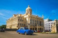 Street view of havana with vintage car in cuba