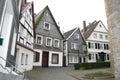 Street view with historical timber frame houses in old town of Germany