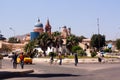 Street view in Keren, Eritrea; in the background the church of San Antonio and the bell tower of the old church of San Antonio