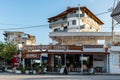 Street view of Ksamil at day with a restaurant near the hotels in Ksamil, Albania