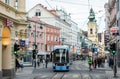 Street view on Landstrasse street in Linz, Austria Royalty Free Stock Photo