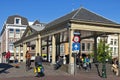 Street view of Leiden with market hall and traffic Royalty Free Stock Photo