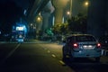 Delhi, India - March 19, 2019 : Street view of the life of India people and vehicle on the streets at Night time