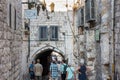 Street view of Lion`s gate street of Muslim quarter in the old city of Jerusalem, Israel Royalty Free Stock Photo