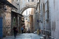 Street view of Lion`s gate street of Muslim quarter in the old city of Jerusalem, Israel Royalty Free Stock Photo