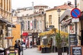 Street view with lots of restuarants in the old town of Bucharest,  Romania Royalty Free Stock Photo