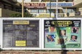 Street view,maritime promenade irish bar display music.Torremolinos,Spain.