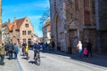 Street view with medieval traditional houses, people in Bruges, Belguim Royalty Free Stock Photo