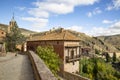 A street and a view of the medieval wall in Albarracin Royalty Free Stock Photo