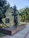 Street view with a monument in Izmail Ukraine