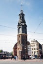Street view with Munttoren tower, Amsterdam, the Netherlands Royalty Free Stock Photo