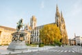 Street view with caathedral and monument in Rouen, France Royalty Free Stock Photo