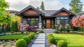 Street View Of Neat And Tidy Modern Craftsman Bungalow Royalty Free Stock Photo