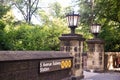 New York City subway entrance with vintage lanterns at the Fifth Avenue Central Park Station. Royalty Free Stock Photo